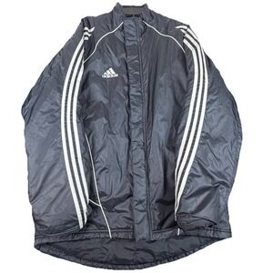 Adidas Padded Windbreaker Jacket Mens M Black 3 Stripe Insulated Full Zip